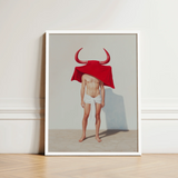 Framed Art Print Man Red Horns Draped Cloth Gay Matador’s Horny, Essence, Surreal Matador