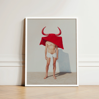 Framed Art Print Man Red Horns Draped Cloth Gay Matador’s Horny, Essence, Surreal Matador