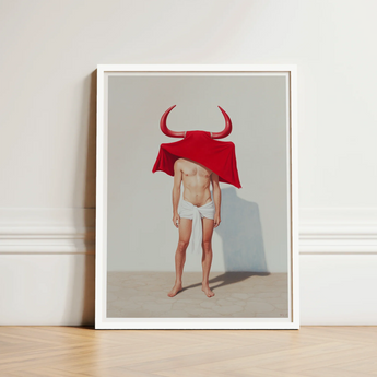 Framed Art Print Muscular Man Red Horns Draped Gay Matador’s Horny, Essence, Surreal Matador