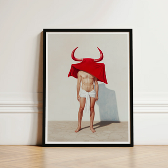 Framed Art Print Man Red Horns Draped Cloth Gay Matador’s Horny, Essence, Surreal Matador