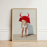 Framed Art Print Muscular Man Red Horns Draped Gay Matador’s Horny, Essence, Surreal Matador