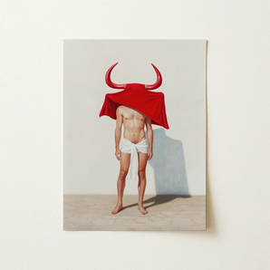 Red Fabric Cape Glossy Curved Horns Center Gay Matador’s Horny, Essence, Surreal Matador