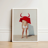Framed Art Print Muscular Man White Shorts Draped Gay Matador’s Horny, Essence, Surreal Matador