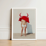 Framed Art Print Muscular Man Red Horns Draped Gay Matador’s Horny, Essence, Surreal Matador