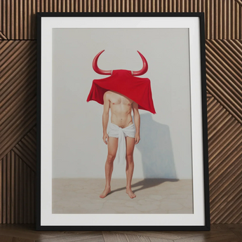 Joysticks - Surreal Gay Matador Art Print / Canvas Framed Art Print Man Red Fabric Draped Head Gay Matador’s Horny, Horny Essence, Surreal