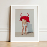 Joysticks - Surreal Gay Matador Art Print / Canvas Framed Art Print Muscular Figure Red Fabric Horns Gay Matador’s Horny, Horny Essence,
