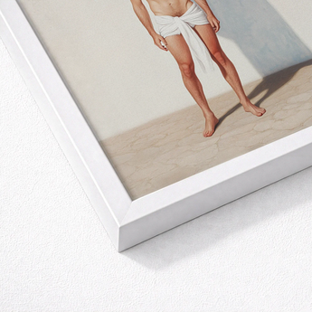White Framed Art Print Man Light-colored Fabric Wrapped Gay Matador’s Horny, Essence, Surreal Matador