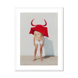 Joysticks - Surreal Gay Matador Art Print, Figure White Underwear Red Bull-horned Cloth Head