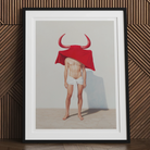 Joysticks - Surreal Gay Matador Art Print, Framed Artwork Shirtless Figure White Underwear Red Bull-horned