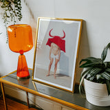 Joysticks - Surreal Gay Matador Art Print, Framed Art Print Figure Red Bull-shaped Headpiece