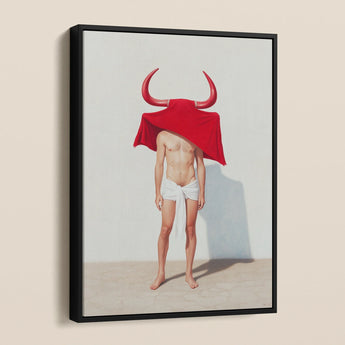 Joysticks - Surreal Gay Matador Framed Canvas, Framed Bull-themed Artwork