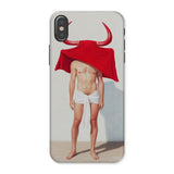 Joysticks - Surreal Gay Matador Iphone Case, x / Matte, Phone Case Surreal Shirtless Figure Red Bull-like Head