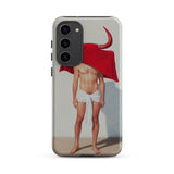 Joysticks - Surreal Gay Matador Phone Case Samsung Galaxy S23 Plus / Matte Sleek Phone Case Muscular Figure Draped White Fabric Gay