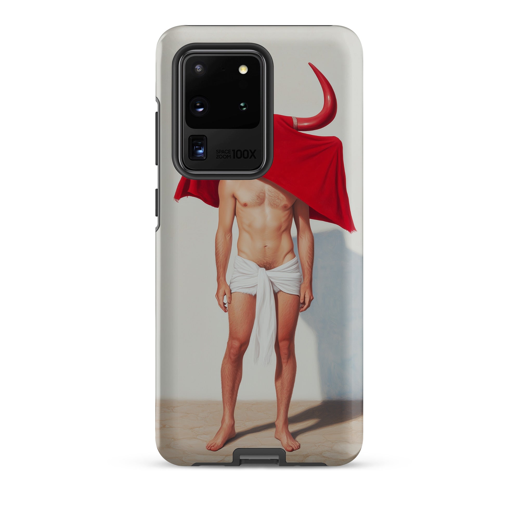 Joysticks Surreal Gay Matador Samsung Case, Galaxy S20 Ultra / Matte, Smartphone Case Man Red Bull Mask