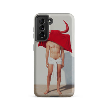 Joysticks - Surreal Gay Matador Samsung Case, Galaxy S21 / Matte, White Phone Case Surreal Shirtless Man Red Bull’s