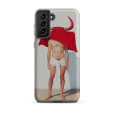 Joysticks - Surreal Gay Matador Samsung Case, Galaxy S21 Plus / Matte, Phone Case Graphic Person Red Bull’s Head White