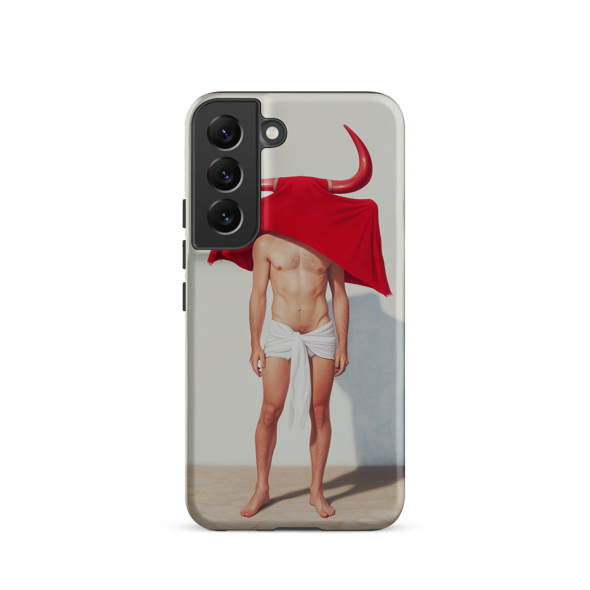 Joysticks Surreal Gay Matador Samsung Case, Galaxy S22 / Matte, Phone Case Headless Figure Red Bull’s Head White