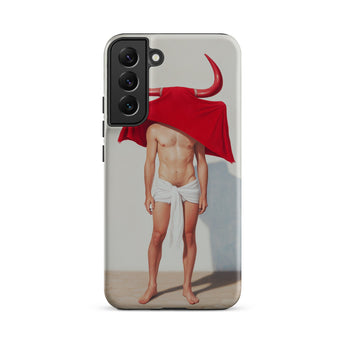 Joysticks - Surreal Gay Matador Samsung Case, Galaxy S22 Plus / Matte, Phone Case Artwork Shirtless Person Bull’s Head Red