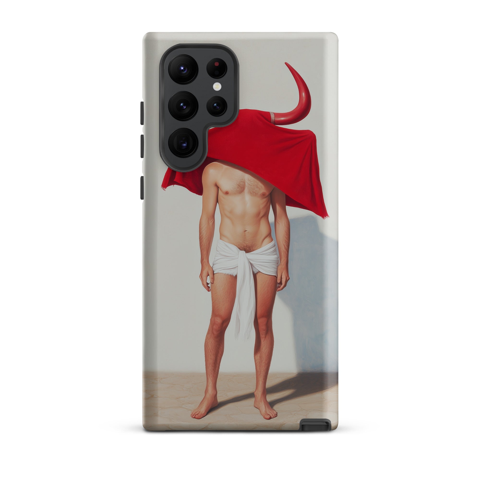 Joysticks Surreal Gay Matador Samsung Case, Galaxy S22 Ultra / Matte, Smartphone Case Printed Shirtless Person Red Bull Head