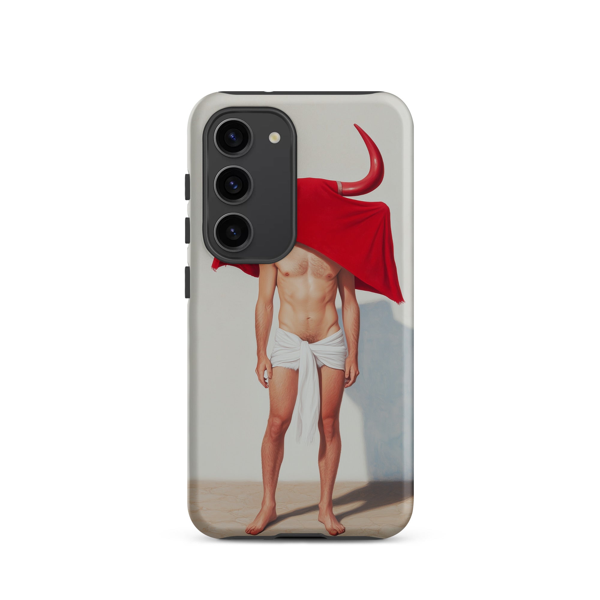 Joysticks Surreal Gay Matador Samsung Case, Galaxy S23 / Matte, Smartphone Case Graphic Partially Nude Man Red Cape