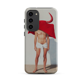 Joysticks - Surreal Gay Matador Samsung Case, Galaxy S23 Plus / Matte, Phone Case Surreal Shirtless Person Red Bull’s Head
