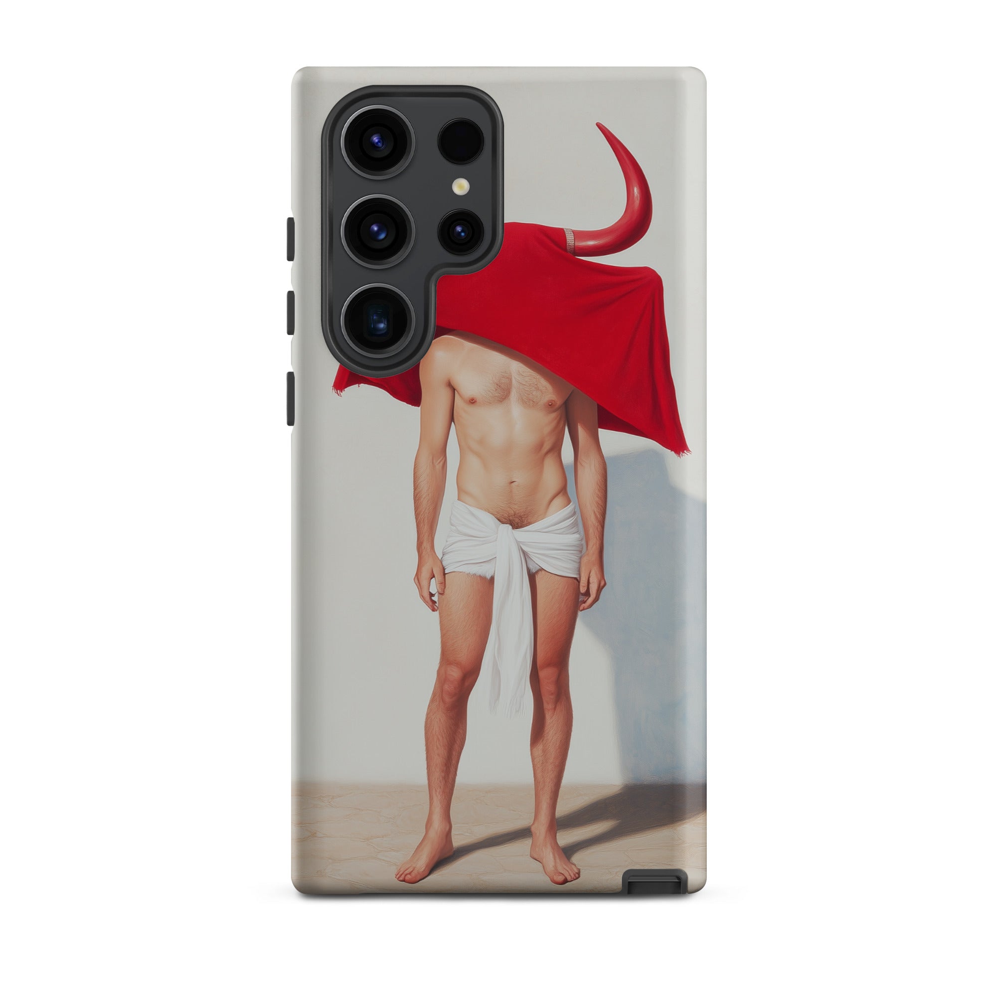 Joysticks Surreal Gay Matador Samsung Case, Galaxy S23 Ultra / Matte, Smartphone Case Surrealist Painting Person Red Bull’s Head