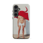 Joysticks Surreal Gay Matador Samsung Case, Galaxy S24 Plus / Matte, White Smartphone Case Bull Man Design