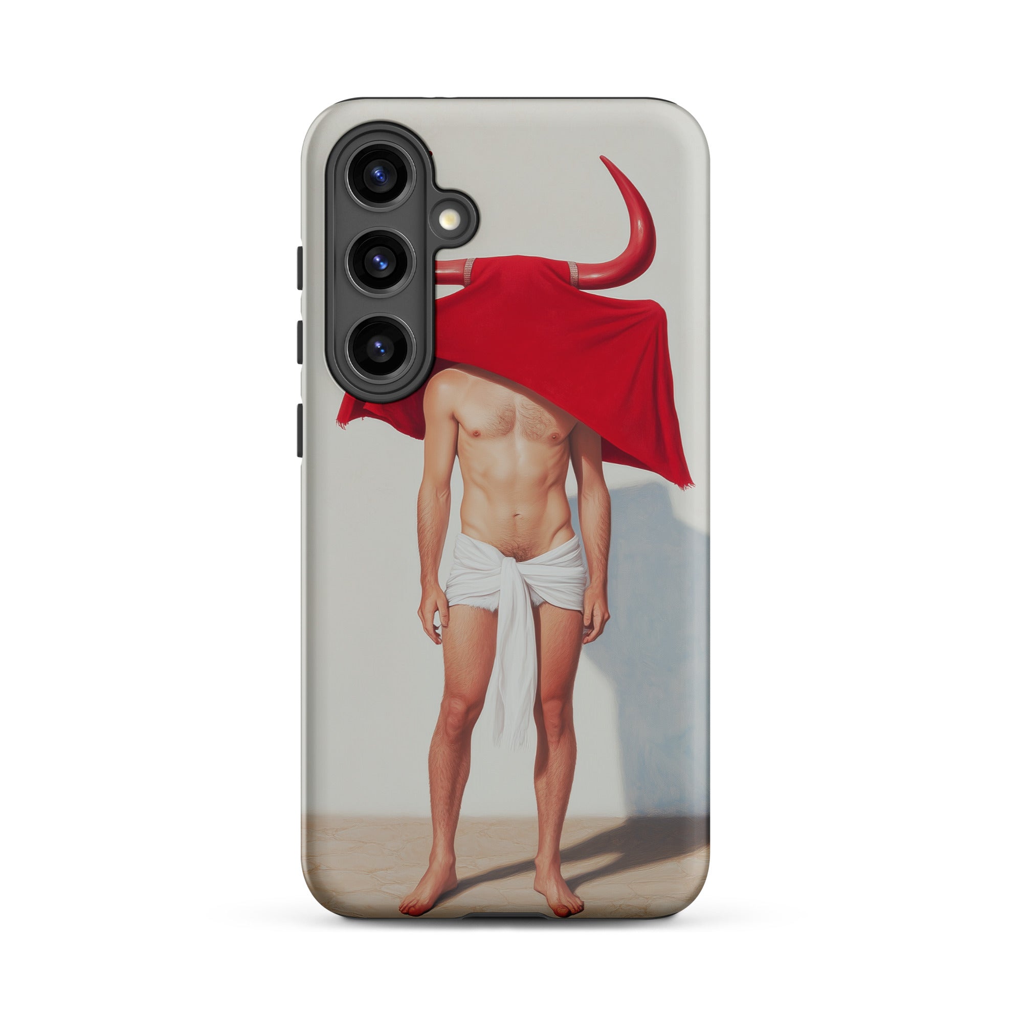 Joysticks Surreal Gay Matador Samsung Case, Galaxy S24 Plus / Matte, White Smartphone Case Bull Man Design