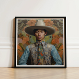 Framed Portrait Man Wide-brimmed Hat Ornate Vest Set Dandy Gay Cowboy, Elegant Malaysian Outlaw’s, Spirit’s Queer
