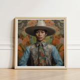 Framed Portrait Man Wide-brimmed Hat Ornate Vest Set Dandy Gay Cowboy, Elegant Malaysian Outlaw’s, Spirit’s Queer