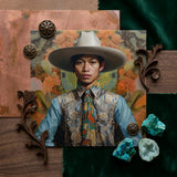 Junada - Gaysian Malay Cowboy Art Print / Canvas Detailed Portrait Man Ornate Light Blue Patterned Vest Dandy Gay Cowboy, Elegant Malaysian