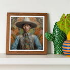 Junada Gaysian Malay Cowboy Art Print, Framed Portrait Photograph Wide Brimmed Hat Denim Shirt Floral