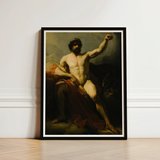 Framed Classical Painting Muscular Bearded Male Figure Dramatic Heinrich Friedrich Füger, Paints, Jupiter’s, Fist, Locked, Overhead, Pale