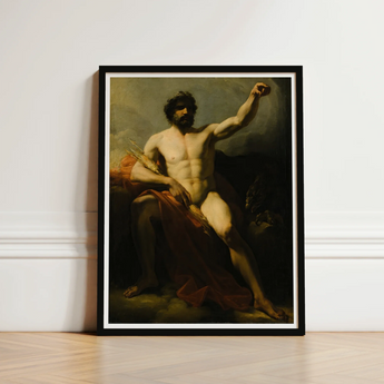 Framed Classical Painting Muscular Bearded Male Figure Dramatic Heinrich Friedrich Füger, Paints, Jupiter’s, Fist, Locked, Overhead, Pale