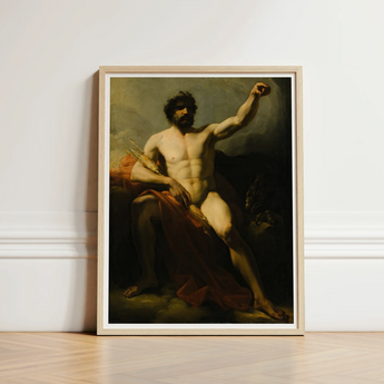 Framed Classical Painting Muscular Bearded Male Figure Dramatic Heinrich Friedrich Füger, Paints, Jupiter’s, Fist, Locked, Overhead, Pale