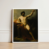 Framed Classical Painting Muscular Bearded Man Dramatic Chiaroscuro Heinrich Friedrich Füger, Paints, Jupiter’s, Fist, Locked, Overhead,
