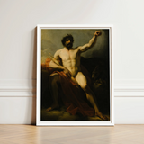 Framed Classical Painting Muscular Bearded Man Dramatic Chiaroscuro Heinrich Friedrich Füger, Paints, Jupiter’s, Fist, Locked, Overhead,