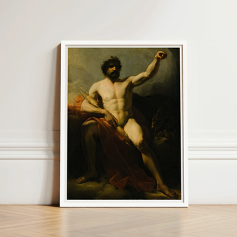 Framed Classical Painting Muscular Bearded Man Dramatic Chiaroscuro Heinrich Friedrich Füger, Paints, Jupiter’s, Fist, Locked, Overhead,