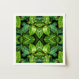 Just the Headlines - Trippy Fractal Leaf Art Print / Canvas Square-framed Botanical Symmetrical Kaleidoscopic Pattern Vibrant, Verdant