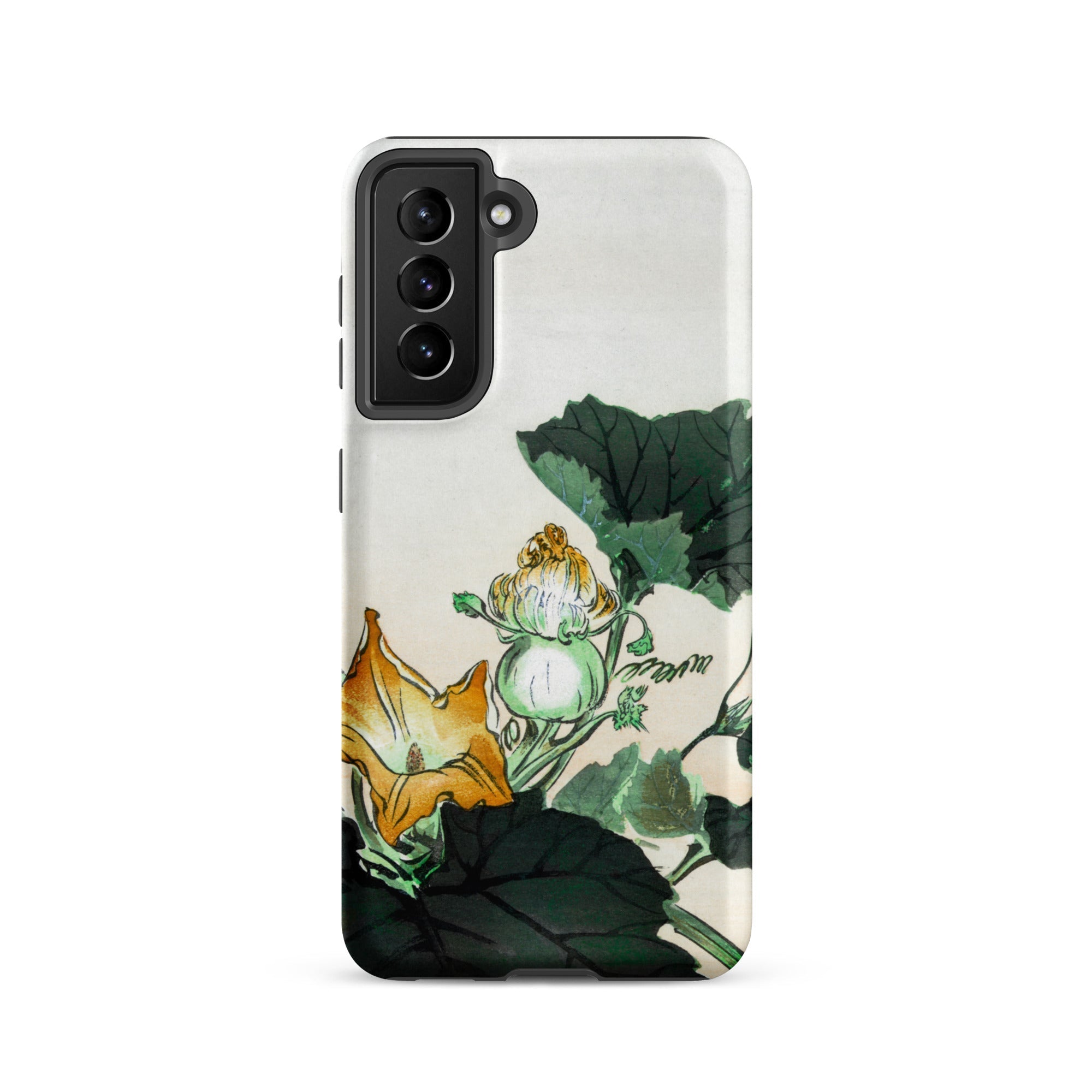 Kabocha Ni Tonbou Ogata Gekko Ukiyo e Samsung Case, Galaxy S21 / Matte, White Smartphone Case Stylized Botanical Print Yellow Orange Flower
