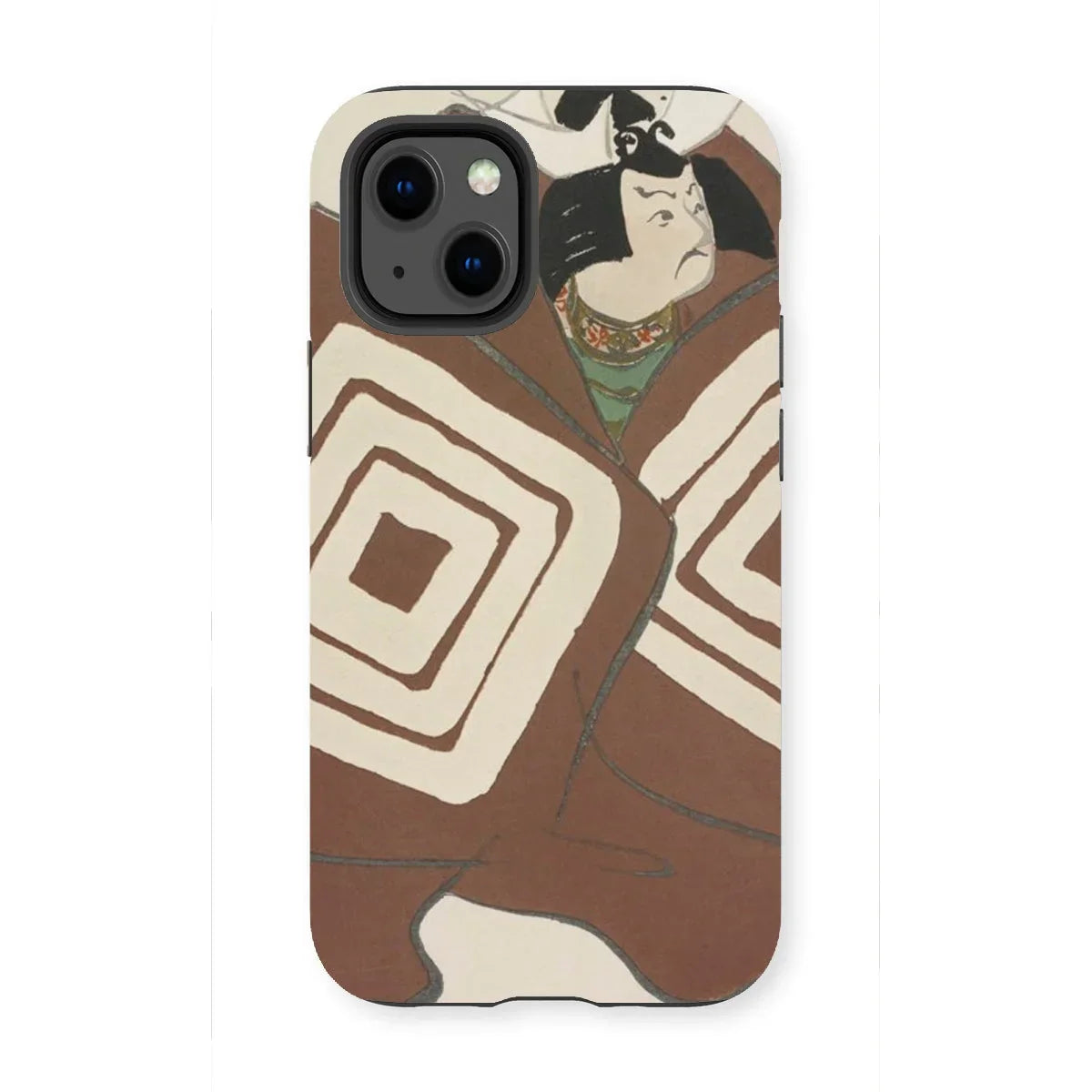 Kabuki Samurai - Kamisaka Sekka Iphone Case, 13 Mini / Matte, Phone Case Brown Cream Geometric Pattern Cat Illustration