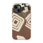 Kabuki Samurai - Kamisaka Sekka Iphone Case, 13 Mini / Matte, Phone Case Brown Cream Geometric Pattern Cat Illustration