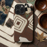 Kabuki Samurai - Kamisaka Sekka Phone Case Brown Cream Geometric-patterned Phone Case Stylized Japanese Geisha Kamisaka Sekka, Kabuki
