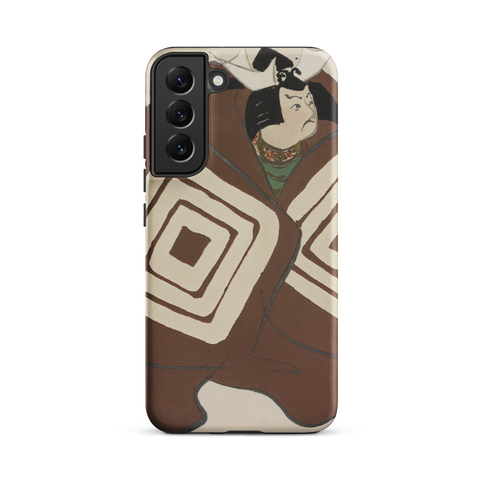 Kabuki Samurai Kamisaka Sekka Samsung Case, Galaxy S22 Plus / Matte, Smartphone Case Brown Beige Abstract Design Stylized Face