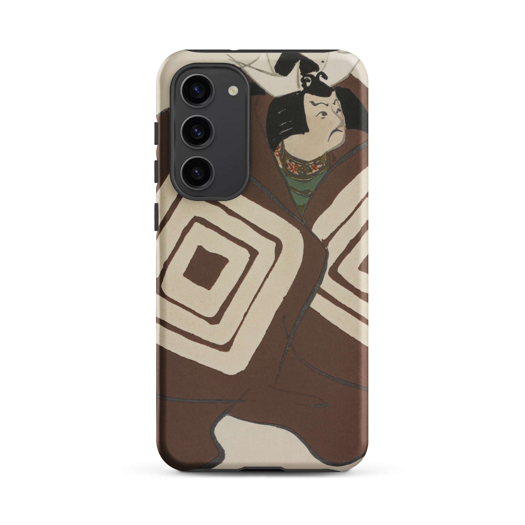 Kabuki Samurai Kamisaka Sekka Samsung Case, Galaxy S23 Plus / Matte, Brown Beige Phone Case Japanese Style Portrait Geometric Patterns