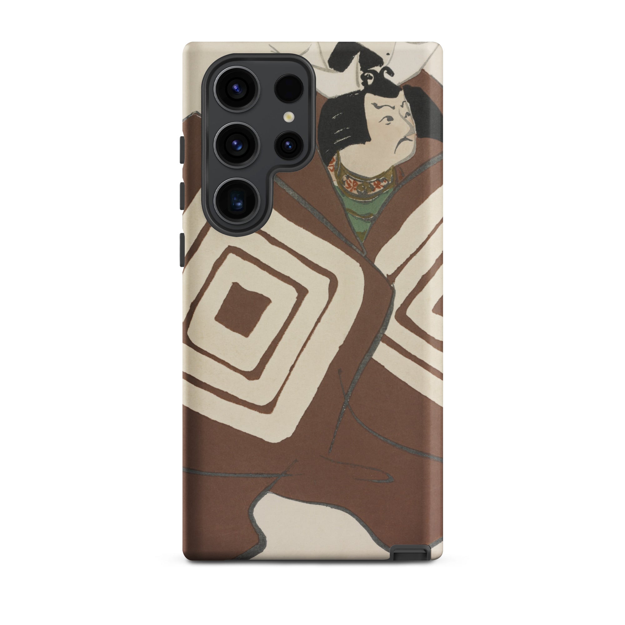 Kabuki Samurai Kamisaka Sekka Samsung Case, Galaxy S23 Ultra / Matte, Brown Phone Case Japanese Style Illustration Person Geometric Patterns