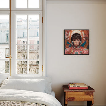 Kaito - Gay Japanese Astronaut Framed Canvas, Colorful Portrait Painting Person Short Dark Hair Vibrant