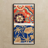 Kara Nishiki x Kinran Brocade Kimono Art Print, Framed Artwork Two Floral Patterns Vibrant Ornate Red