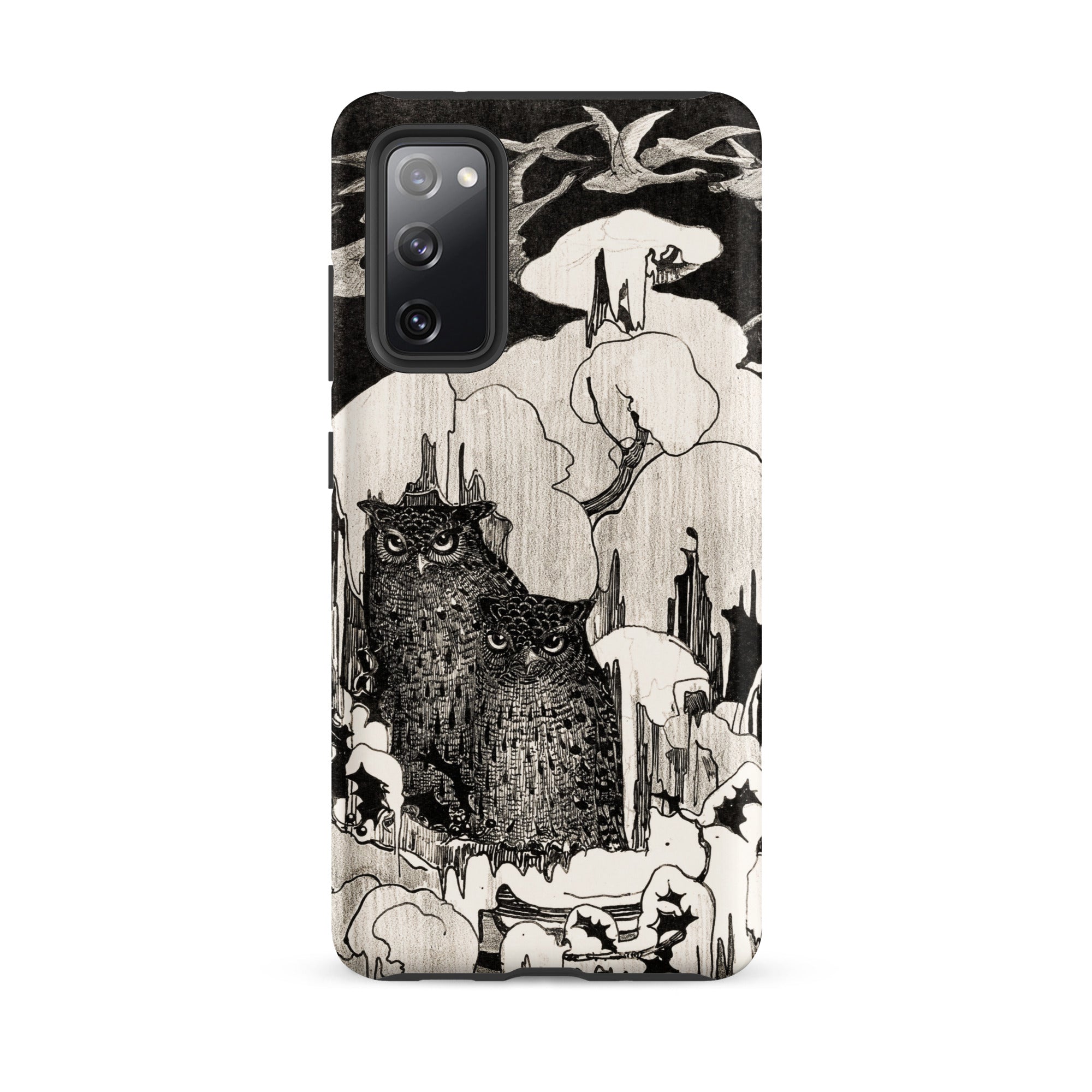 Kerstnacht Theo Van Hoytema Samsung Case, Galaxy S20 Fe / Matte, Smartphone Case Black White Illustration Two Owls Among