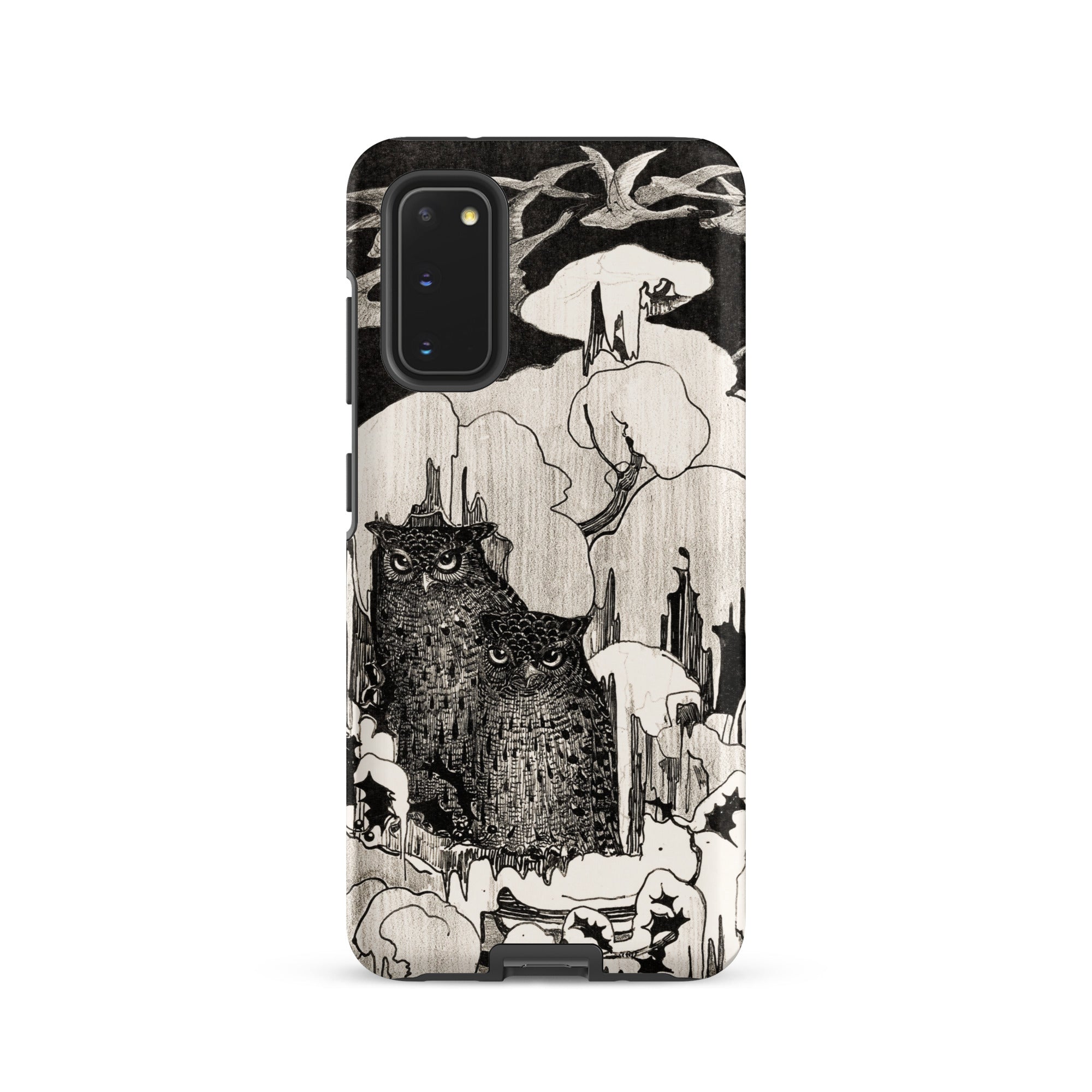 Kerstnacht Theo Van Hoytema Samsung Case, Galaxy S20 / Matte, Smartphone Case Black White Owl Illustration